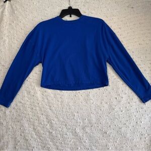 Beach Riot Crop Top Active Rapids Long Sleeve T-Shirt Boxy Blue Medium Stretchy